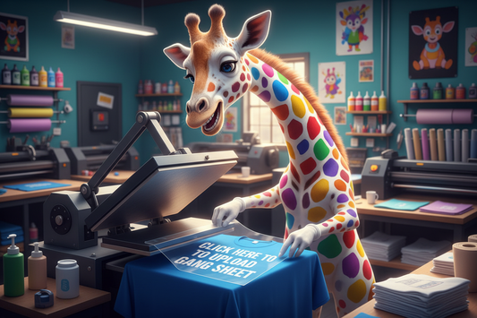 Make the click here to upload more visible. Make the giraffe white with different color primary color spots